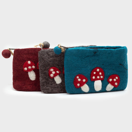 Natural Felt Zipper Pouch - Wild Mushrooms