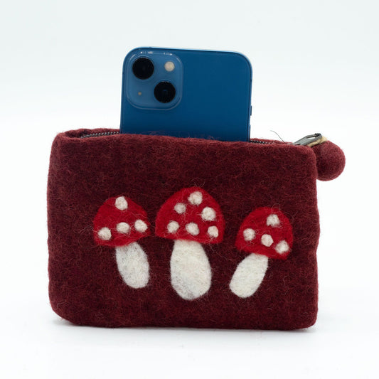 Natural Felt Zipper Pouch - Wild Mushrooms